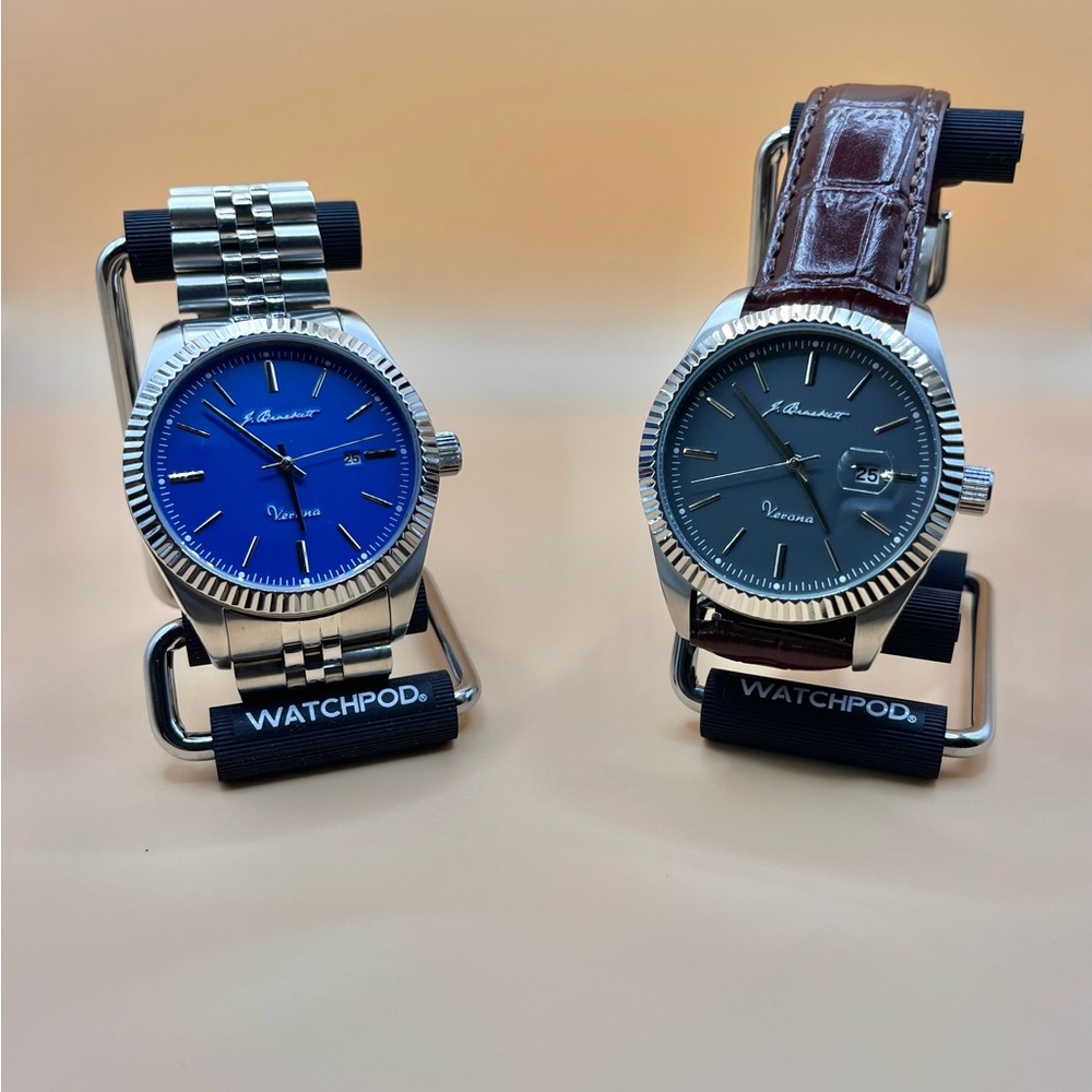 : BUY ONE GET OTHER FREE!
J. Brackett silver fluted, 42mm quartz.